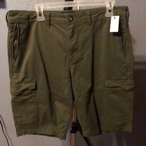 Express olive green shorts with zipper pockets